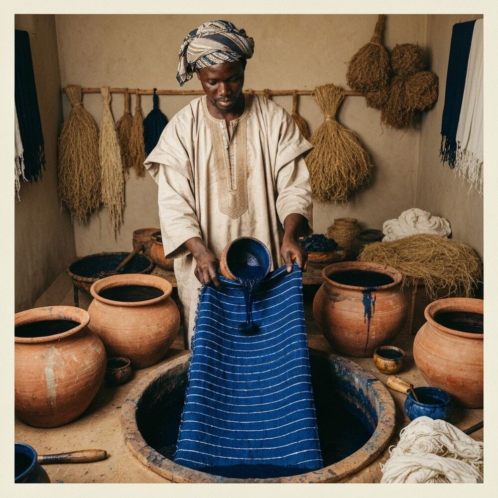 Artisan teignant un tissu traditionnel